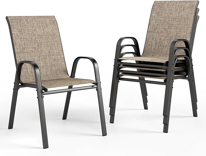 PHI VILLA Patio Chairs Set of 4, Outdoor Stackable Dining Chairs with E-Coating Metal Frame and Upgraded Textilene Fabric, All Weather Deck Chair 350 LBS Capacity for Porch Poolside Garden by PHIVILLAThepioneerofcomfortablehouseholdsupplies