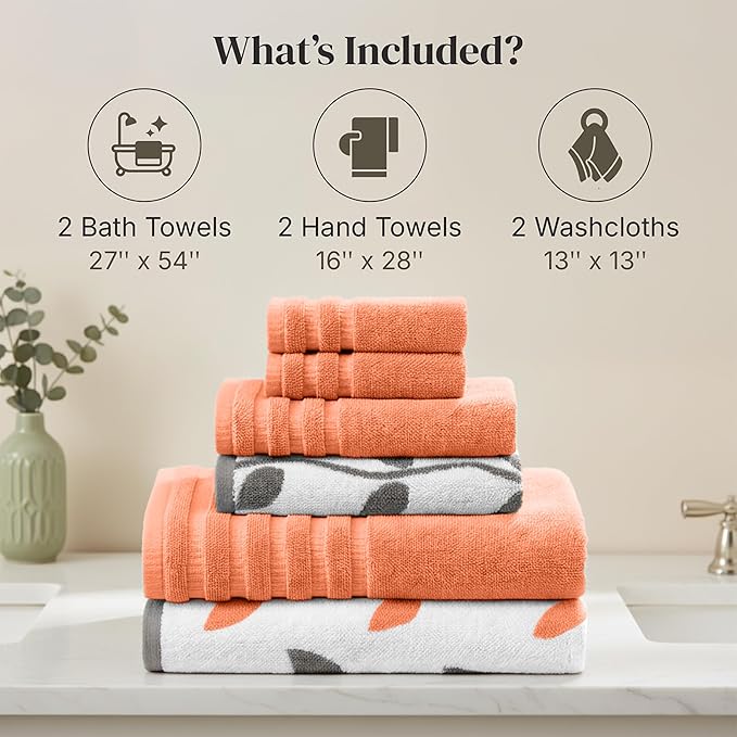 Modern Threads Organic Vines 6-Piece 100% Cotton Towel Set – Yarn Dyed Jacquard - Image 3