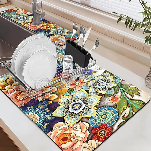 19.5" x 12" Dish Drying Mat & 24" x 5.5" Sink Splash Guard, Super Absorbent - Image 2