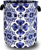 Blue and White Mexican Tile Laundry Basket Oxford Cloth Foldable Boho Laundry by Unknown