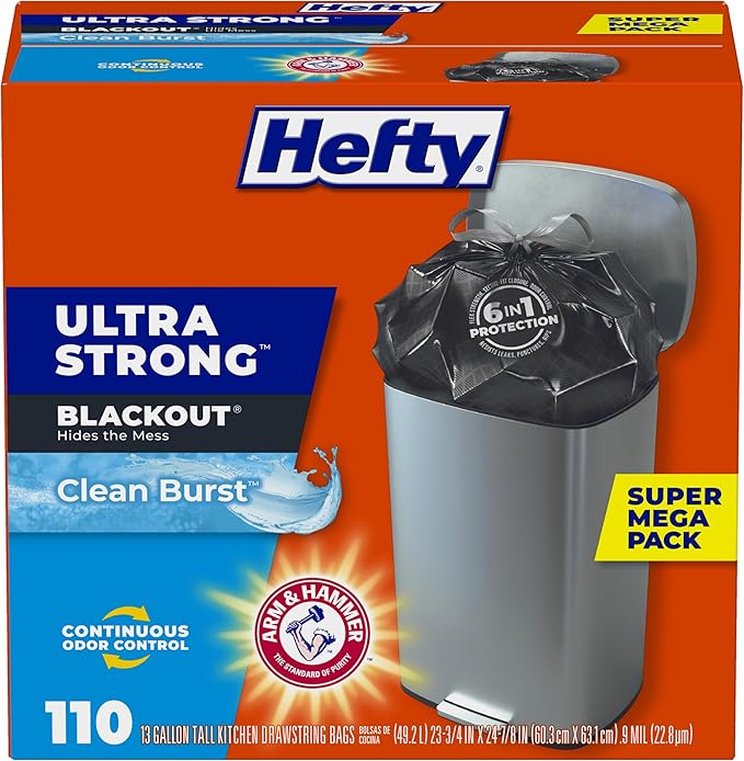 Hefty Ultra Strong Trash Bags, Break Resistant Drawstring Enclosure, Continuous by Hefty