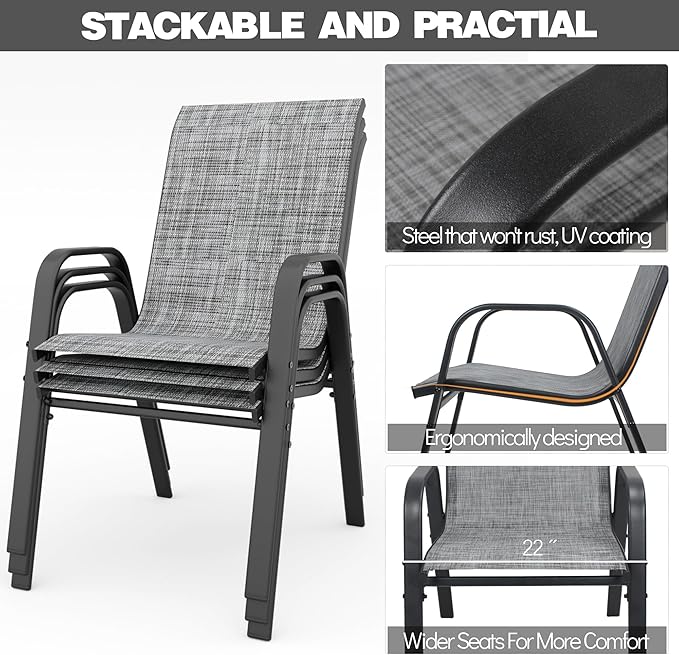 Patio Chairs Set of 4, Stackable Outdoor Dining Chairs for All Weather Textilene Fabric & Metal Frame, Outdoor Chairs Set for Backyard Deck Garden - Image 5