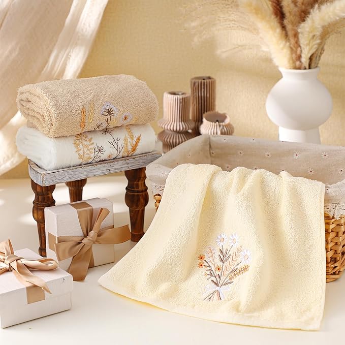3 Pcs Boho Flowers Hand Towels Farmhouse Floral Brown Wildflowers Bathroom - Image 4