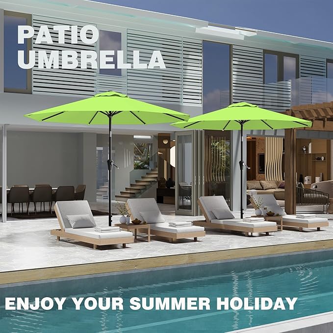 AreShark 9 FT Patio Umbrella for Outdoor, Outdoor Umbrella with Push Button Tilt and Crank, Outdoor Patio Umbrellas with 8 Sturdy Ribs for Market, Garden, Deck, Backyard, Pool (Apple Green) - Image 8