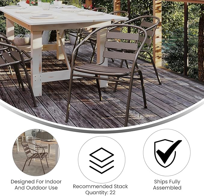 Flash Furniture Lila Metal Restaurant Stack Chairs with Metal Slats, Set of 4, Bronze - Image 4