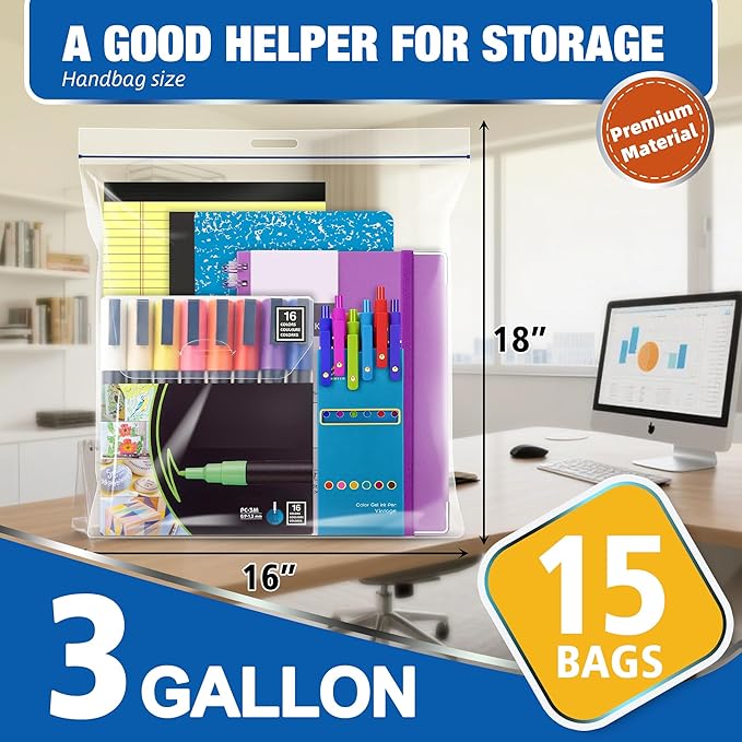 3 Gallon Extra Large Zipper Bag, 16” x 18”, 2mil Thick - Image 2