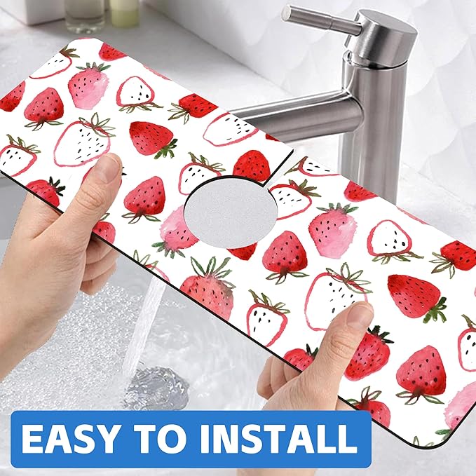 Watercolor Strawberry Kitchen Sink Splash Guard Mat Absorbent Fast Drying Mat - Image 6