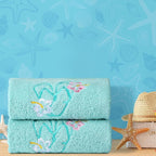 2 Pcs Flip Flops Hand Towels Mint Green Bathroom Decor 14x29 Inch Embroidered - Image 5