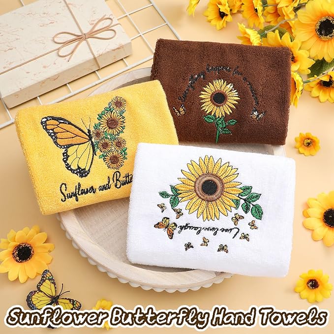 3 Pcs Sunflower Butterfly Hand Towels - Image 2