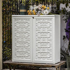 Indoor Outdoor Storage Cabinet Waterproof with Shelf, Off White Plastic Outdoor Cabinets for Patio/Garden/Backyard, Size 34.3''L*15''W*36.2''H - Image 5