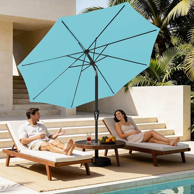 MEWAY 9ft Patio Umbrella Outdoor Table Umbrellas with Push Button Tilt and Crank, Market Umbrella 8 Sturdy Ribs for Deck, Garden, Pool and Backyard, Sky Blue - Image 3