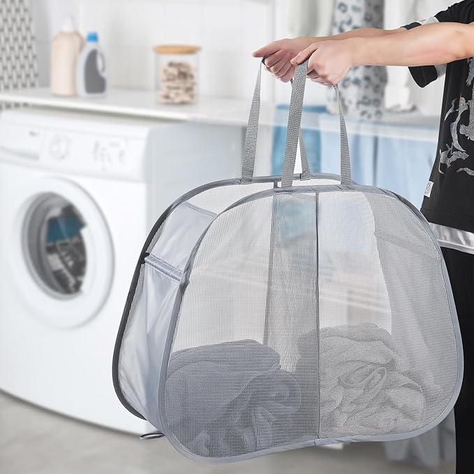 Seiritex Mesh Popup Laundry Hamper 2 Compartment, Collapsible Laundry Sorter - Image 3