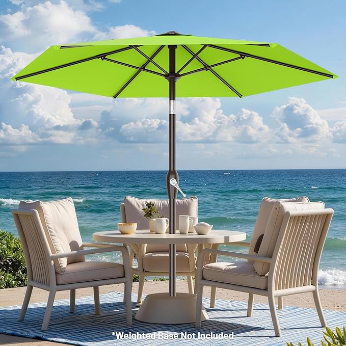 AreShark 7.5FT Patio Umbrella Table Market Umbrella with 6 Sturdy Ribs, Button Tilt/Crank Heavy-Duty Round Outdoor Umbrellas for Garden, Deck, Backyard,and Pool, Apple Green - Image 4
