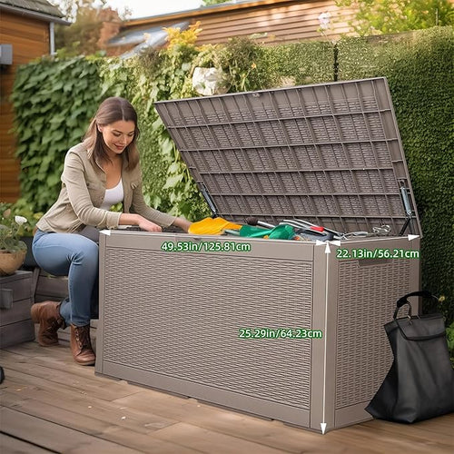 120 Gallon Waterproof Outdoor Storage Box,Resin Deck Box,Lockable Outside Storage Box Container for Patio Furniure,Garden,Pool Tools (120 Gallon,Grey) - Image 2