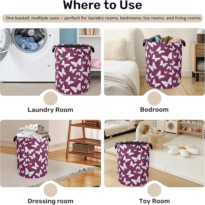 Purple Butterfly Silhouette Laundry Basket - Image 4