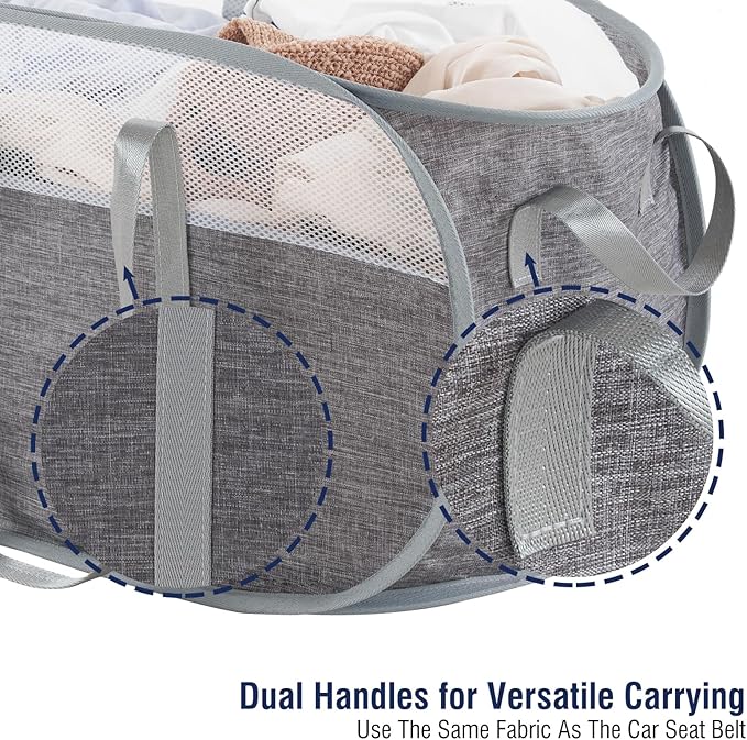TECHMILLY Collapsible Laundry Basket, Foldable Tear Proof Mesh Pop Up Hamper - Image 6