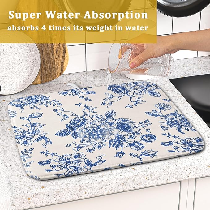 Vintage Blue Floral Dish Drying Mat - Image 7