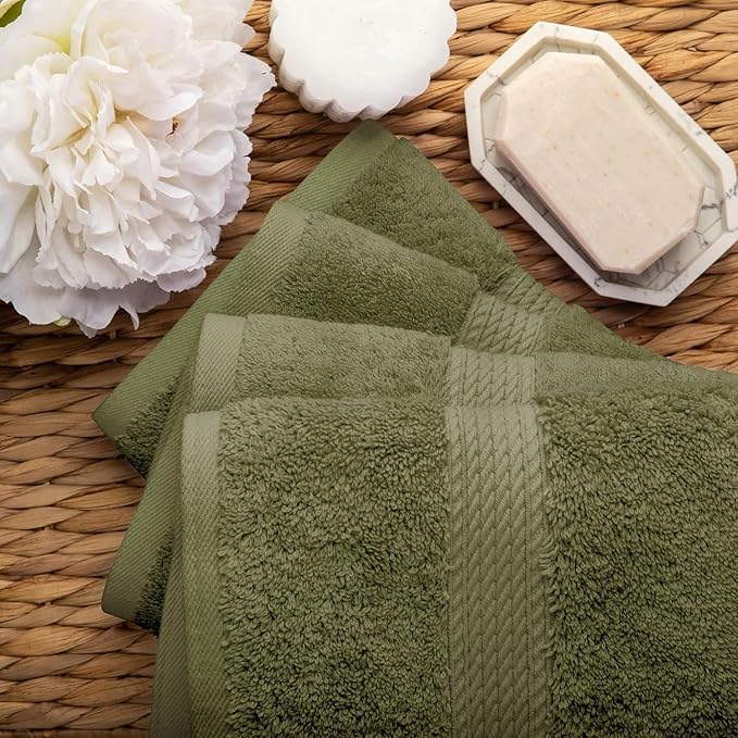 Superior Solid Egyptian Cotton Hand Towel Set, Forest Green - Image 3