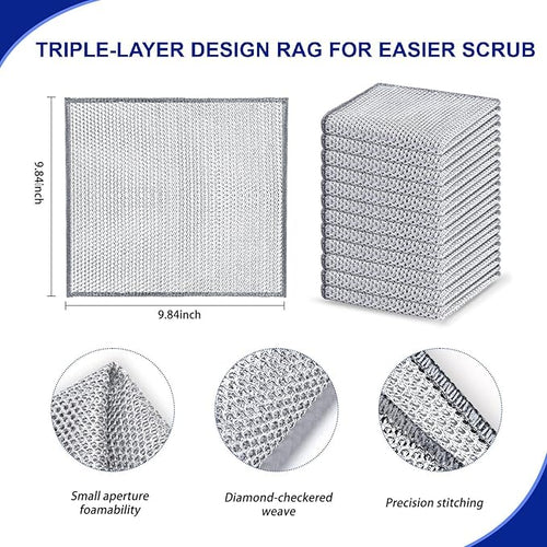 12 PCS 3-Layer Non-Scratch Multipurpose Steel Wire Dishcloths - Image 2