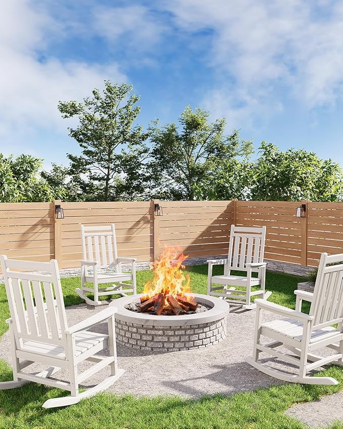 GarveeLife Poly Lumber Rocking Chair Outdoor - HDPE High Back Porch Rocker Chairs for Adults - All Weather Resistant Furniture for Patio - White - Image 5