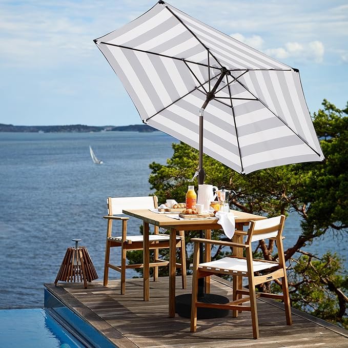 JEAREY 7.5FT Patio Umbrella Outdoor Market Umbrella with 6 Sturdy Ribs, Push Button Tilt/Crank Table Umbrella for Garden, Deck, Backyard and Pool, Black & White Stripe - Image 4