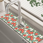 Tropical Leaves and Red Floral Kitchen Sink Splash Guard Mat Absorbent Fast by Unknown