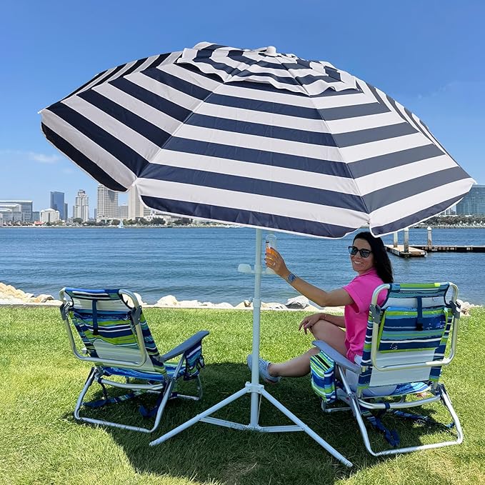 AMMSUN Shade Umbrella, Premium Portable Umbrella with Stand, 6.5ft Lightweight Free Standing Canopy for Sporting Games, Adjustable Instant Sun Protection and Easy to Carry, Stripe Blue - Image 4