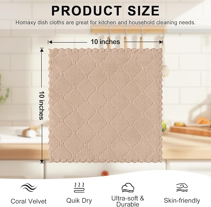 Homaxy 12 Pack Kitchen Dish Cloths, Super Soft and Absorbent Coral Velvet Dish - Image 5
