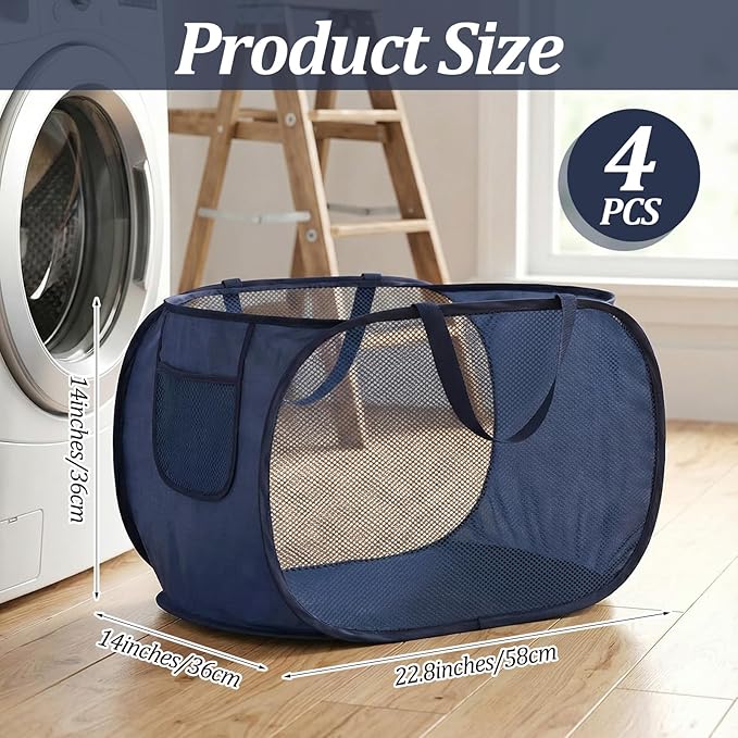 4 Pcs Foldable Pop Up Laundry Hampers, Mesh Laundry Basket - Image 2