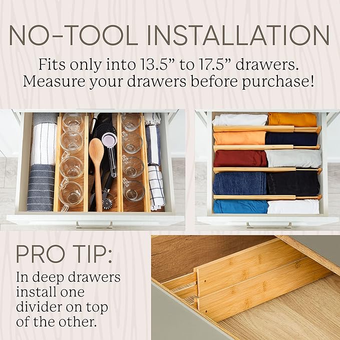 Night Tree Expandable Bamboo Drawer Dividers – Spring-Loaded Wooden Organizers - Image 4