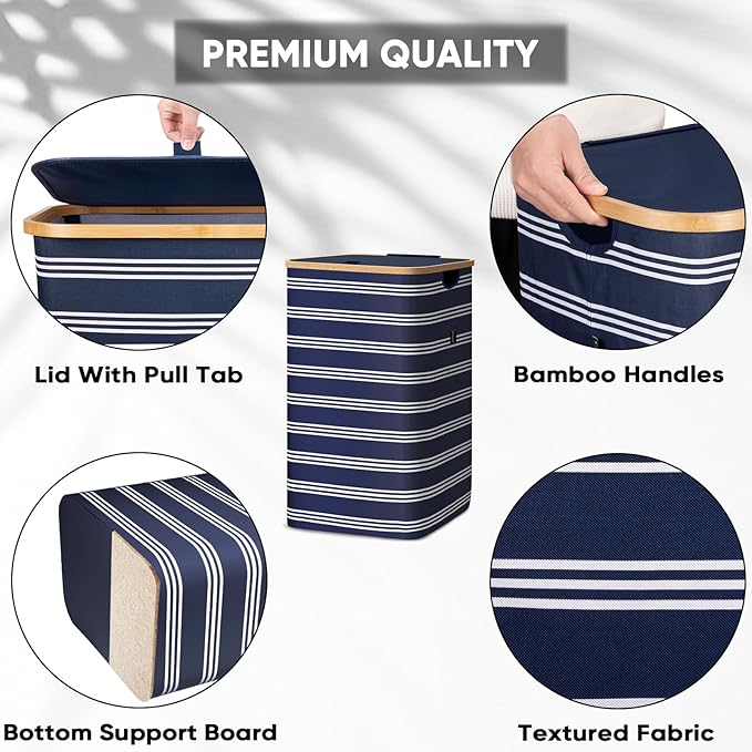 BALEINE Laundry Hamper with Lid, Tall Laundry Baskets with Bamboo Pull Handles - Image 3