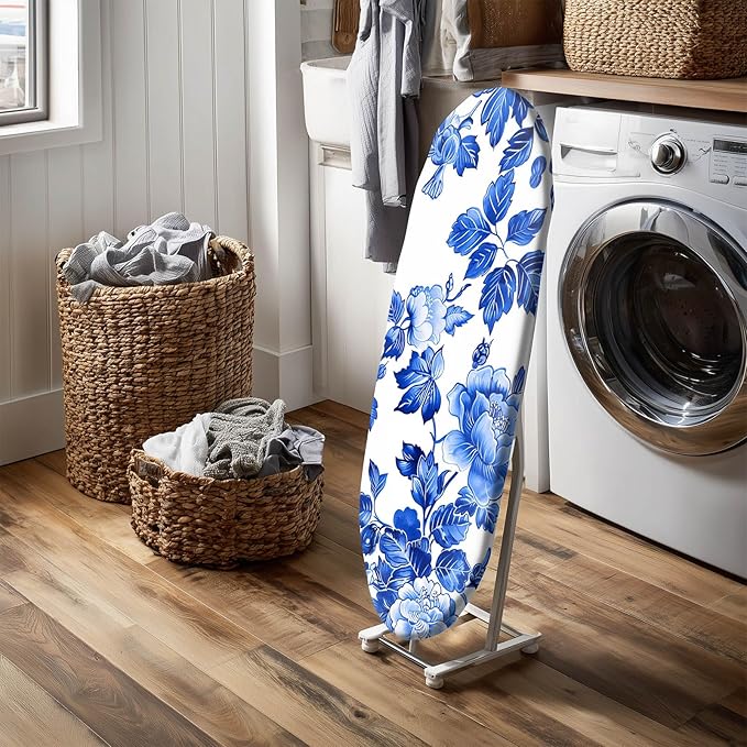 Classic Blue Floral Ironing Board Cover Stretch Fabric - Image 6