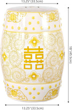 JONATHAN Y TBL1013B Double Happiness 18" Chinoiserie Ceramic Drum Indoor/Outdoor Garden Stool Bohemian, Coastal, Classic, Cottage,Traditional, Patio, Garden, Bathroom, Living Room, Yellow/White - Image 3
