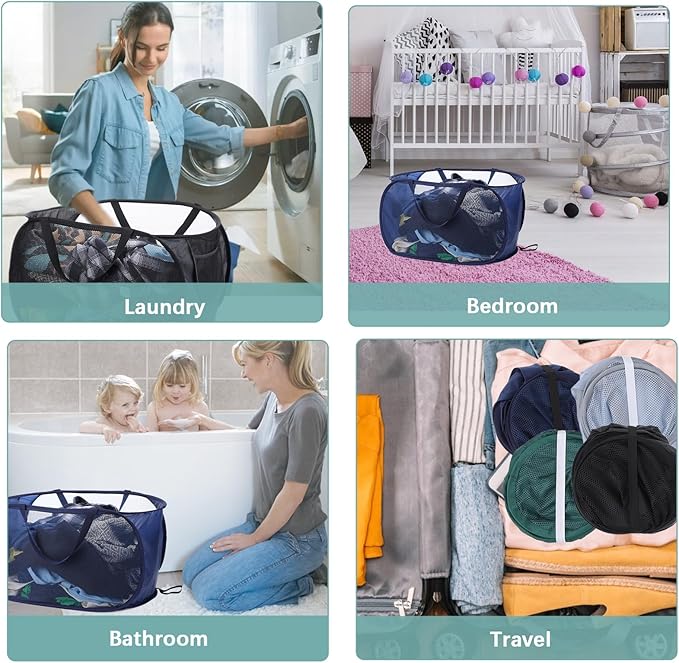 4 Pcs Popup Mesh Laundry Basket, Collapsible Laundry Hamper - Image 7
