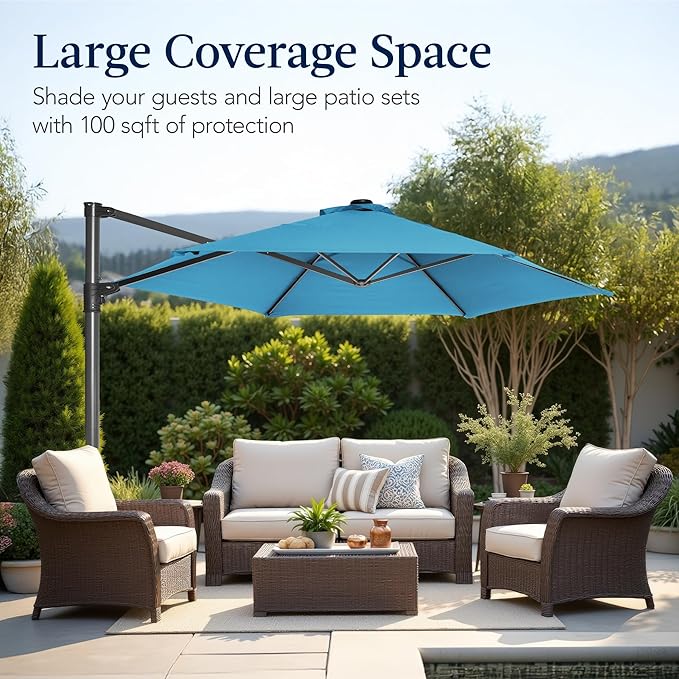 Best Choice Products 10ft Offset Cantilever Hanging Market Patio Umbrella, Smooth 360° Rotation, 8 Sturdy Ribs, Easy Adjustment - Sky Blue - Image 4