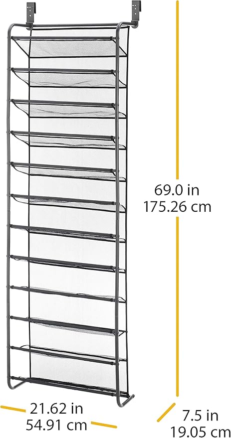 Whitmor 36 Pair Over-The-Door Rack-Gunmetal Gray Shoe Organizer - Image 5