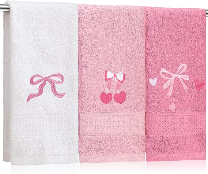 3 Pcs Bow Heart Hand Towels for Bathroom Embroidered Bathroom Towels Farmhouse by SmoothNovelty