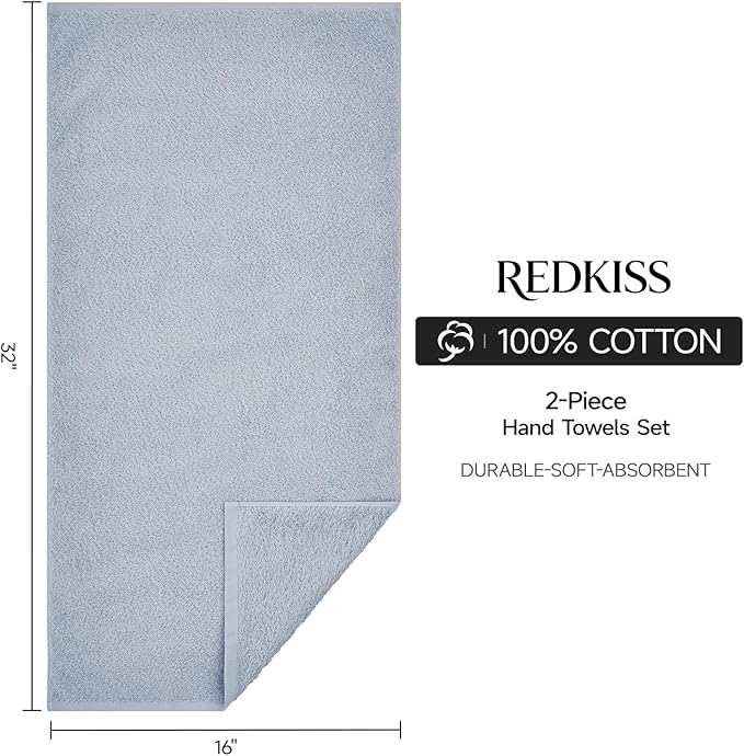REDKISS 2-Pack Luxury Hand Towels, 16x32 Inch 450 GSM 100% Cotton, Super Soft - Image 3
