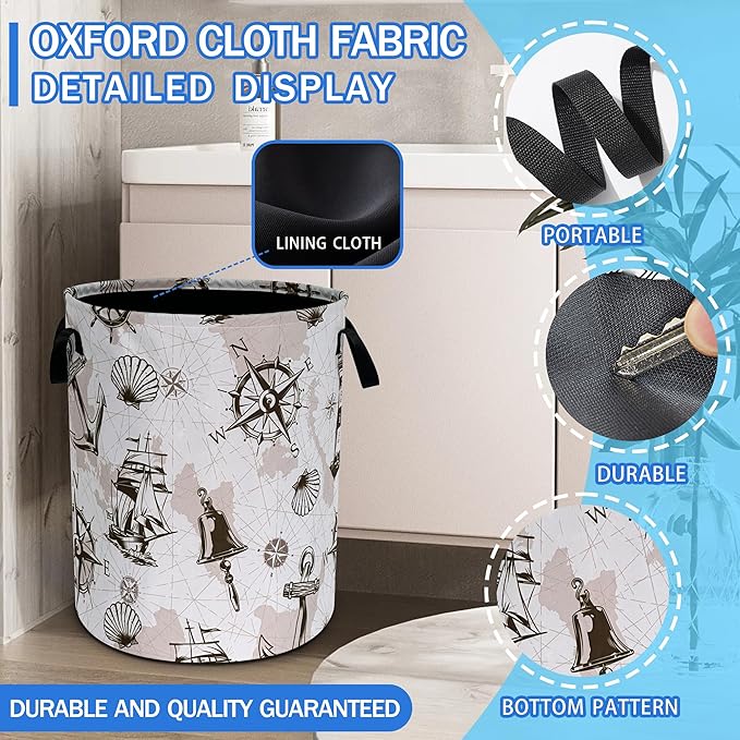 Compass Anchor Sailboat Nautical Laundry Basket Oxford Cloth Laundry Hamper - Image 2
