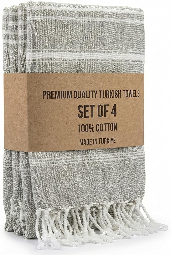 Clotho 4 Pack Silver Gray Turkish Hand Towels by Clotho
