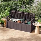 Patiowell 75 Gallon Plastic Storage Bench, Water-Resistant Deck Box for Patio Furniture, Garden Tools, Pool Storage and Outdoor Cushions, Brown - Image 2