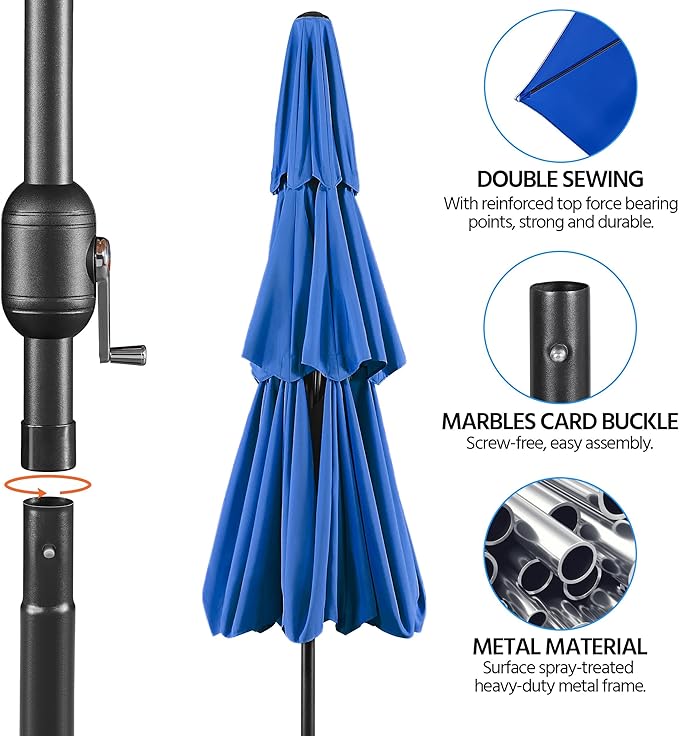 Yaheetech 3 Tier Patio Umbrella 10ft Vented Outdoor Large Market Table Umbrella with 8 Sturdy Ribs and 1.5" Umbrellla Pole, Double-layer Cloth & Push-button Tilting & Crank for Pool/Garden/Lawn Blue - Image 5