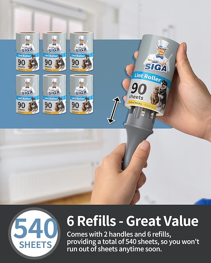 MR.SIGA Lint Rollers for Pet Hair Extra Sticky, 540 Sheets, Lint Remover for - Image 6