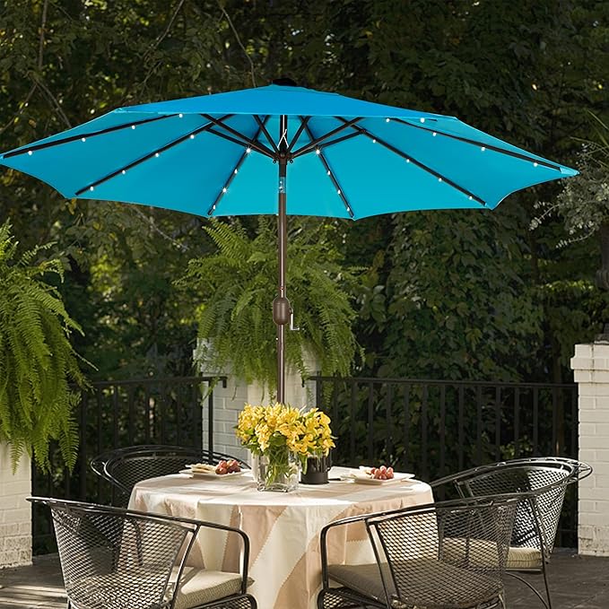 Blissun 9 ft Solar Umbrella, 32 LED Lighted Patio Umbrella, Table Market Umbrella, Outdoor Umbrella for Garden, Deck, Backyard, Pool and Beach (Light Blue) - Image 6
