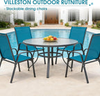 Outdoor Stackable Chairs Set of 4, Stacking Patio Chairs with Textilene Fabric, Outside Furniture for Garden Backyard Balconie Poolside Deck, Blue - Image 7