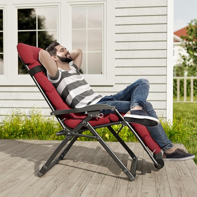 UDPATIO Oversized Zero Gravity Chair, 33In XXL Patio Reclining Chair with Cushion, Outdoor Folding Recliner with Pillows|Cup Holder|Foot Rest|Padded Headrest, Burgundy, Support 500LB - Image 2