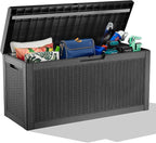 ROJIK Outdoor Storage Housing Deck Box,Waterproof Patio Furniture, Garden Tools, Cushions, Pool Accessories Storage Bench with Lockable Lid and Side Handles (Black,60 Gallon) by ROJIK