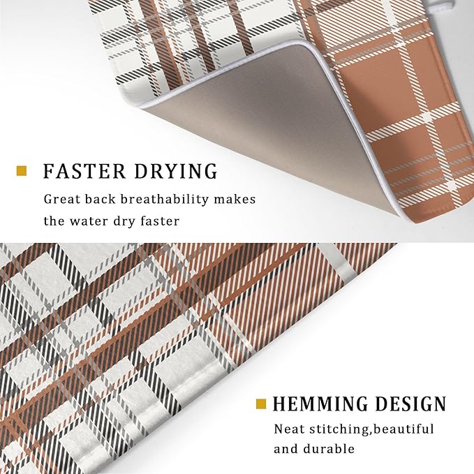 Brown White Buffalo Plaid Dish Drying Mat 18 x 24 Inch - Image 3