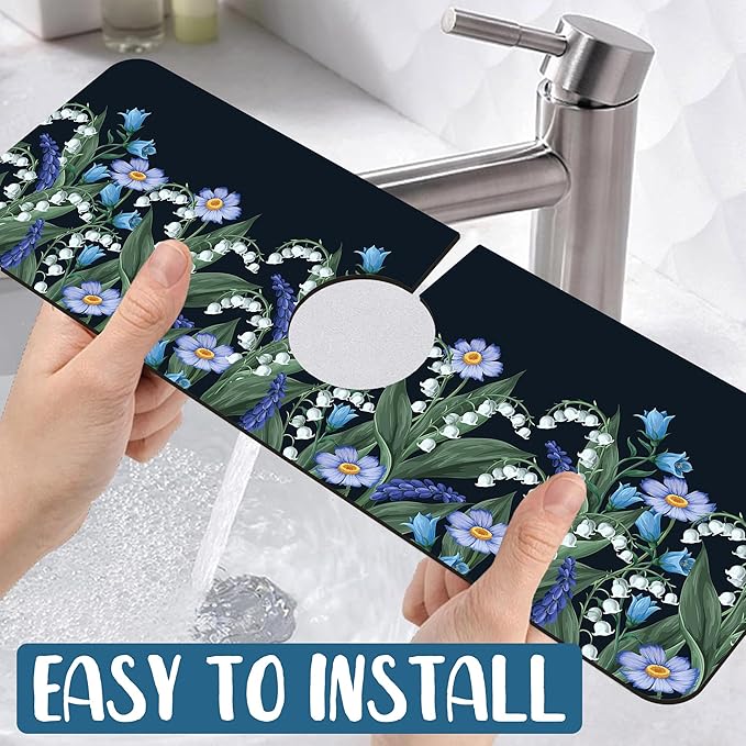 Blooming Lilies Kitchen Sink Splash Guard Faucet Mat Valley Lilies Flowers - Image 5