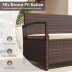 Tangkula 42 Gallon Outdoor Bench with Storage, Outdoor PE Rattan Storage Bench with Cushion, Backrest & Acacia Wood Armrests, Metal Frame, Waterproof Deck Box Seat for Porch Backyard Poolside - Image 6